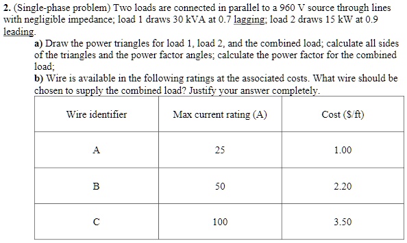 SOLVED: (Single-phase problem) Two loads are connected in parallel to a ...