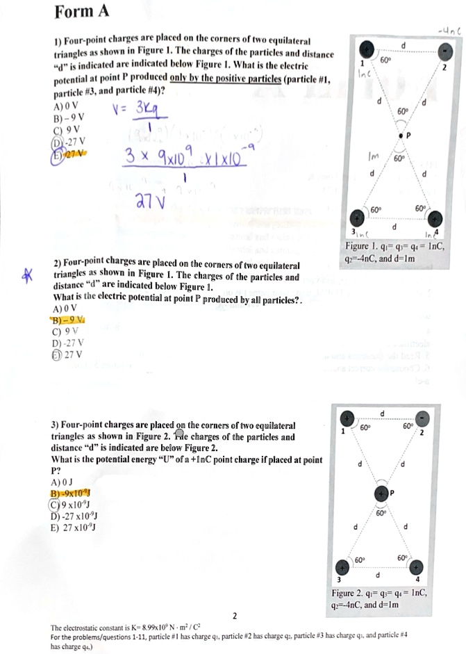 Solved Texts Form A 1 Four Point Charges With Charges Q1 Q2 Q3 And Q4 Are Placed At The 7425