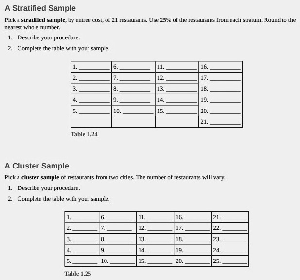 SOLVED A Stratified Sample Pick a stratified sample by entree cost of