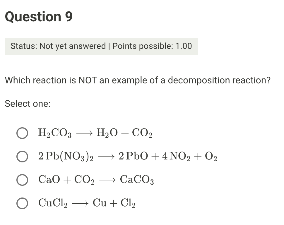 SOLVED: Types Of Chemical Reactions Quiz