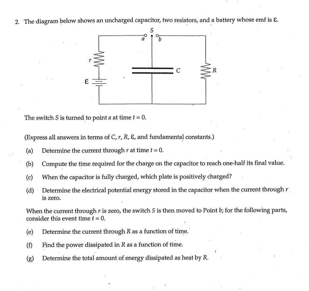 SOLVED The diagram below shows an uncharged capacitor; two resistors
