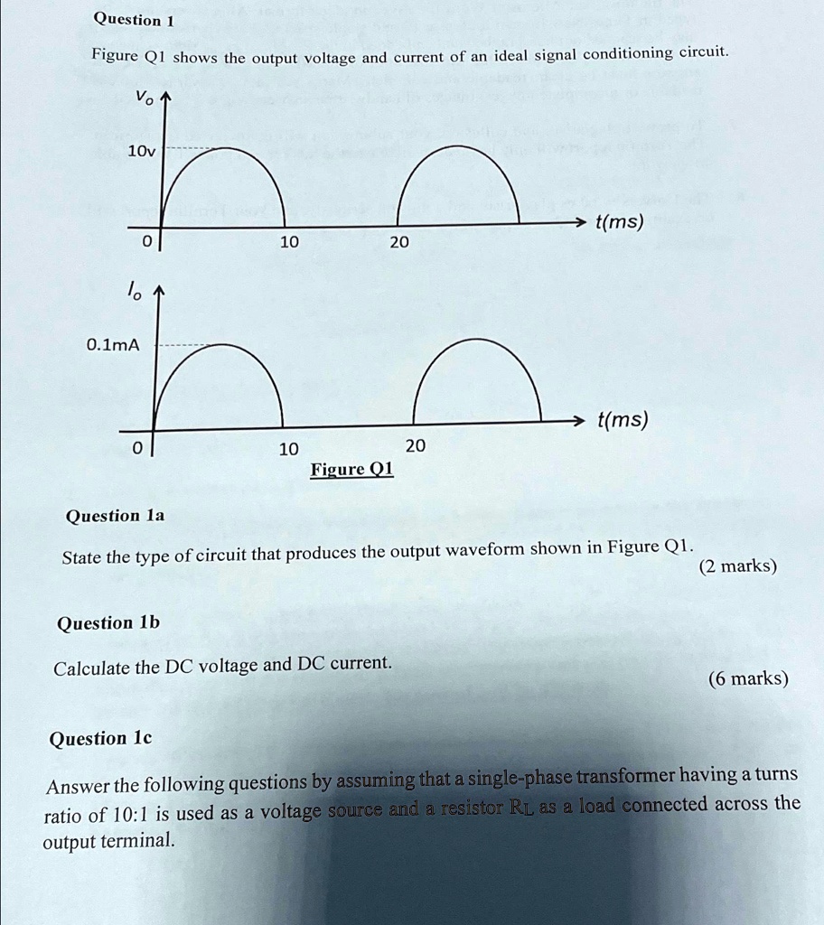 SOLVED: Question 1 Figure Q1 shows the output voltage and current of an ...