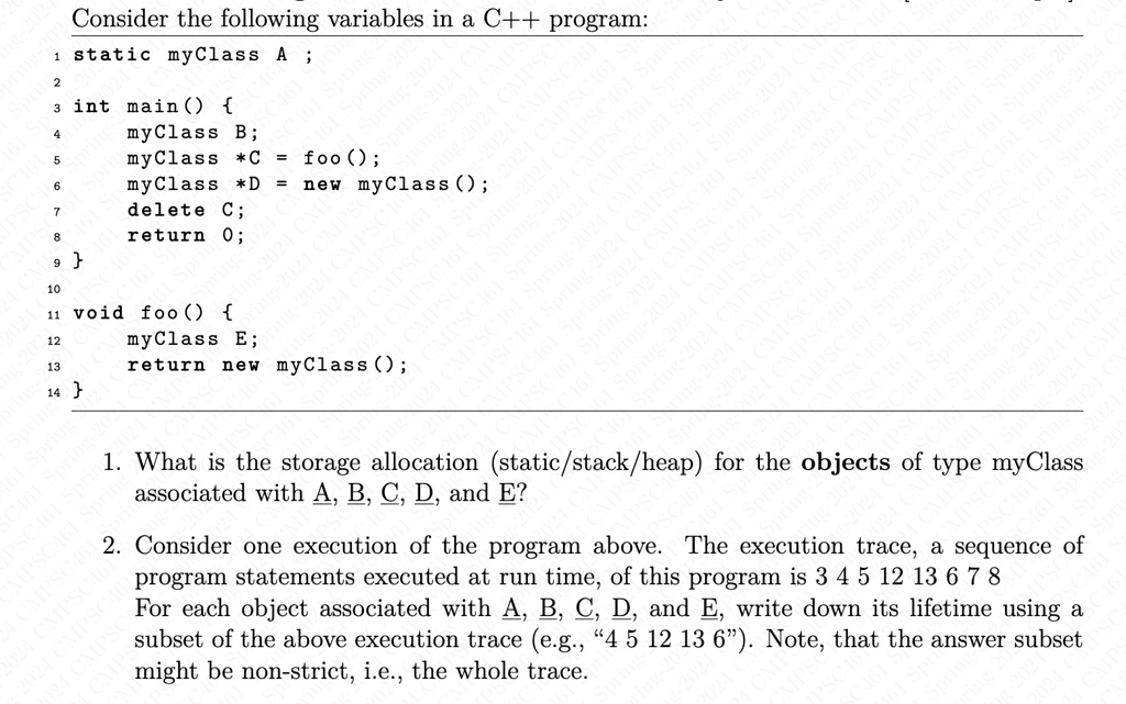 Consider The Following Variables In A C Program Static Myclass A Int ...