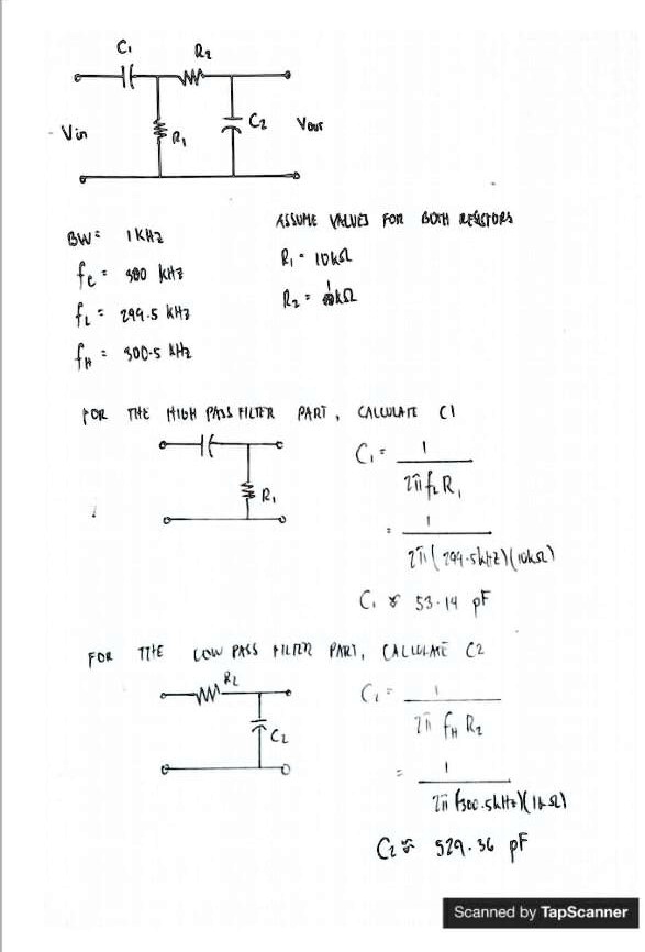 SOLVED: Design a bandpass filter of center frequency 300 KHz and a pass