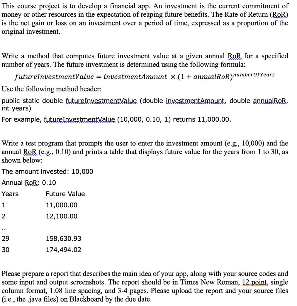 this course project is to develop a financial app an investment is the ...