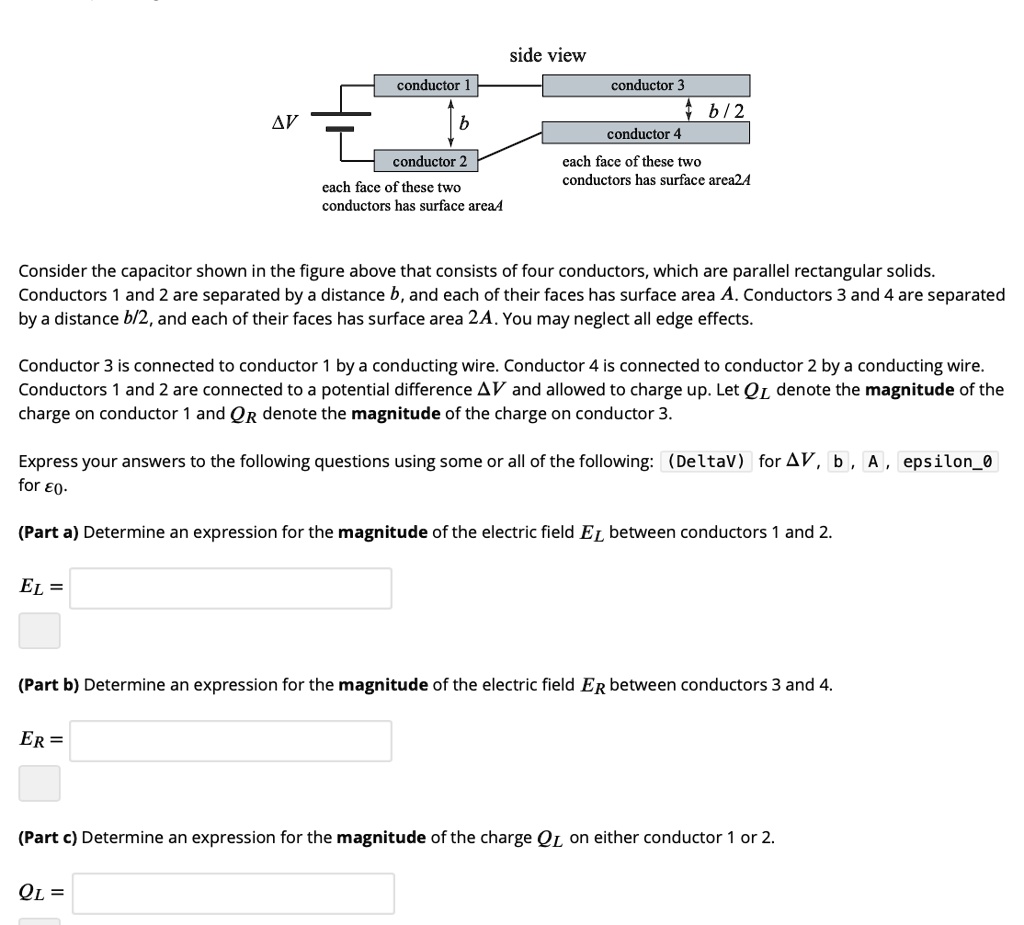 SOLVED: Side view Conductor Conductor b/2 Conductor Conductor Each face ...