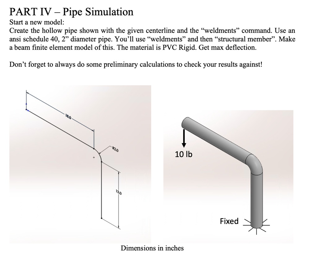 The modulus of elasticity is 349541 psi. The answer should be around 0.3 inches. PART IV Pipe