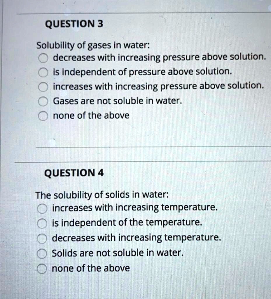 solubility of gases in water increases with increasing pressure above solution