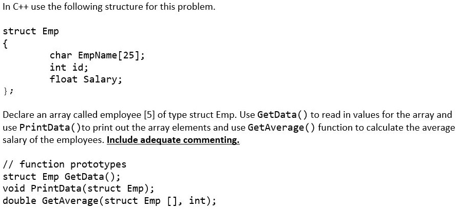 SOLVED: In C++ use the following structure for this problem struct Emp ...