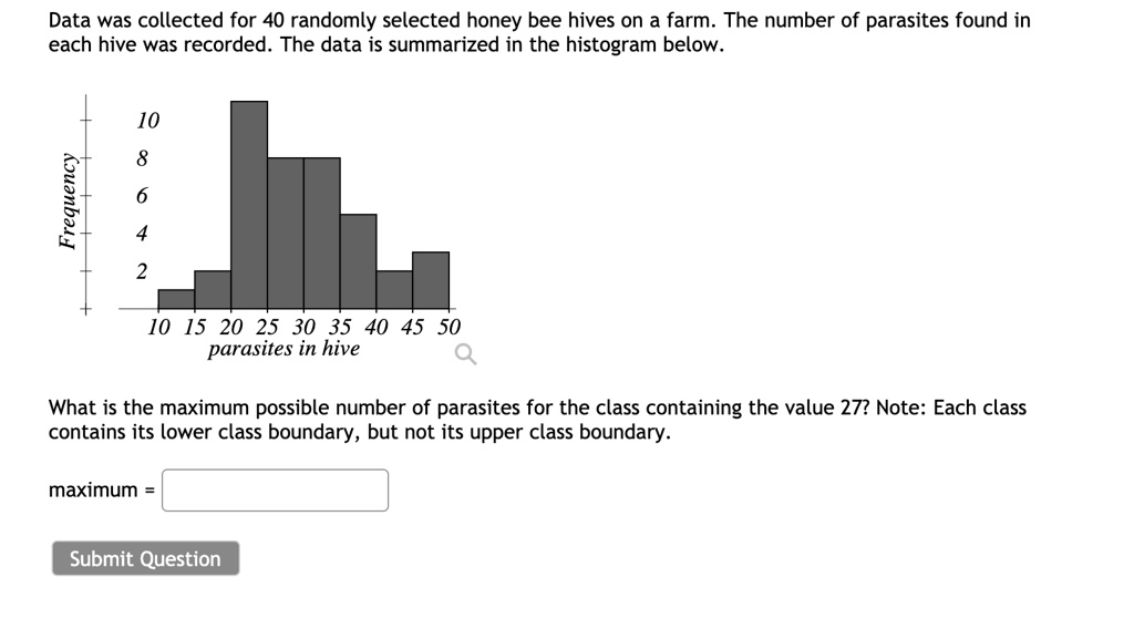 Data was collected for 40 randomly selected honey bee hives on a farm ...