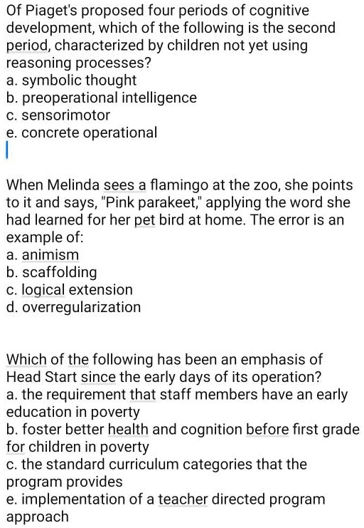 SOLVED Of Piaget s proposed four periods of cognitive development