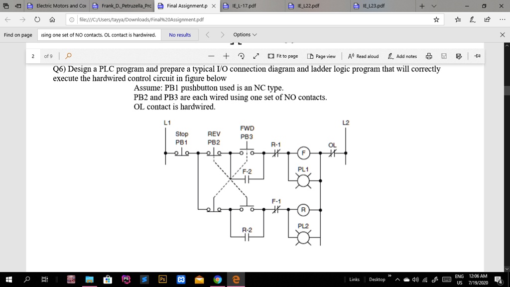 SOLVED: Design a PLC program using a typical I/O connection diagram and ...