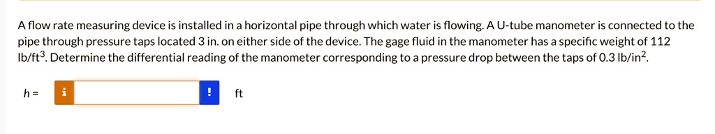 SOLVED A Flow Rate Measuring Device Is Installed In A Horizontal Pipe 