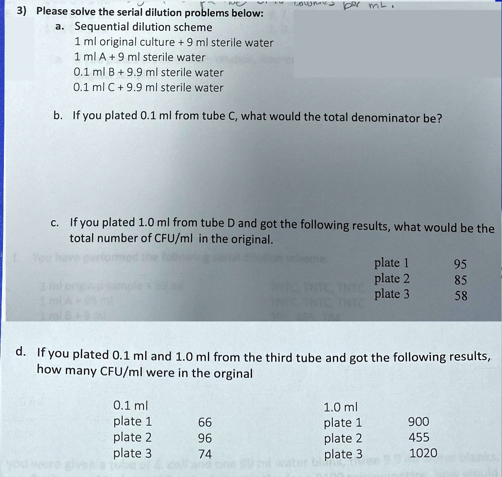 SOLVED Caruma Jad I L IAL 3) Please solve the serial dilution problems