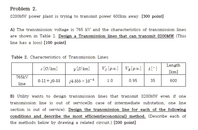 Problem 2. 8200MW power plant is trying to transmit power...