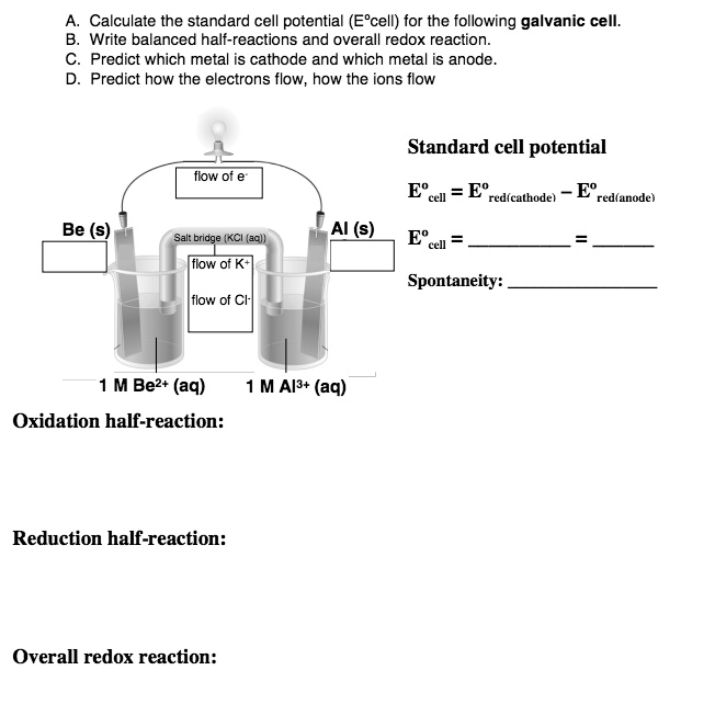 SOLVED: Calculate the standard cell potential (EÂ°cell) for the ...
