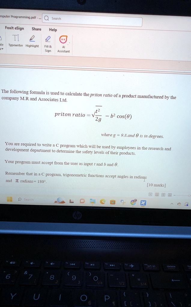 the following formula is used to calculate the priton ratio of a product manufactured by the company mr and associates ltd priton ratio sqrtfract22g b2 costheta where g 98 and theta is in de 13775