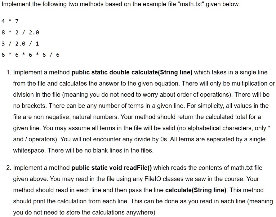implement the following two methods based on the example file mathtxt ...