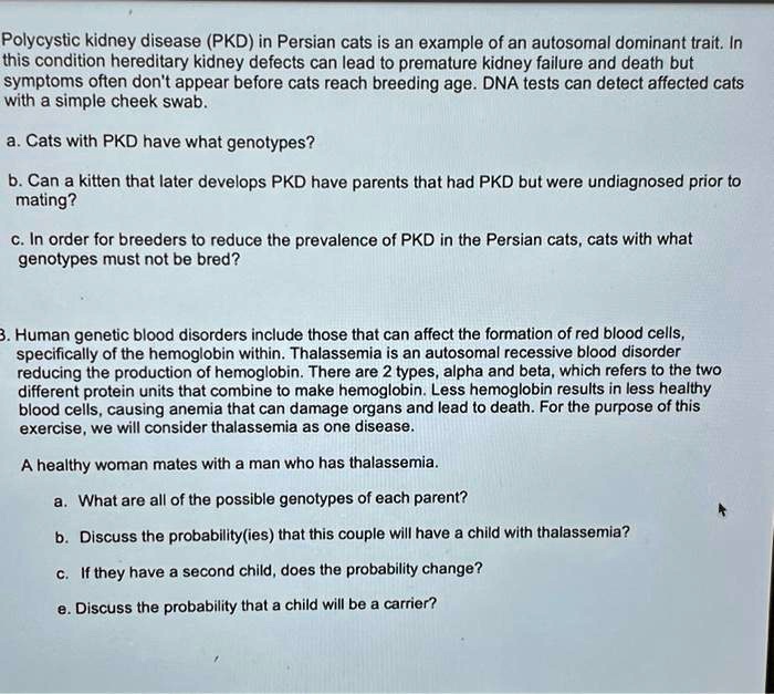 SOLVED Polycystic kidney disease (PKD) in Persian cats is an example