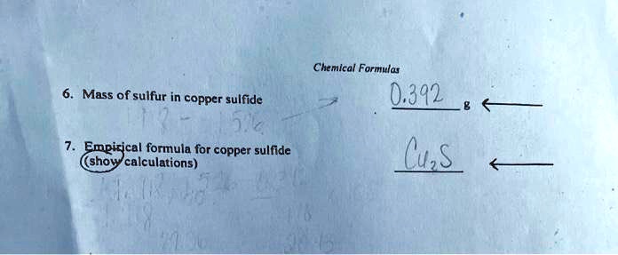 SOLVED: Chemical Formulas 03I2 Mass of sulfur in copper sulfide ...