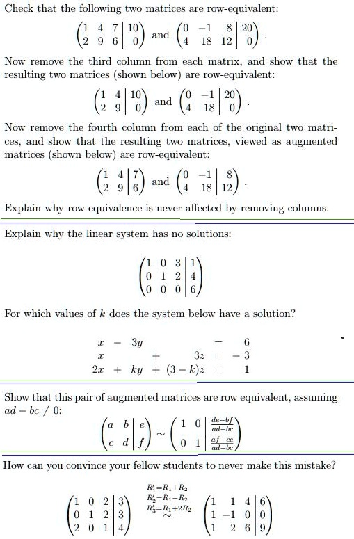 SOLVED Check that the following two matrices are row equivalent