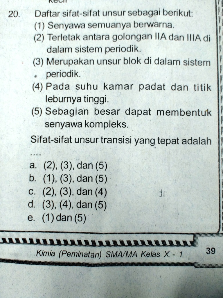 SOLVED: Tolong Jawabannya Dong! Acc 20. Daftar Sifat-sifat Unsur ...