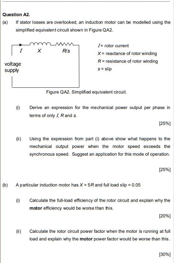 SOLVED Question A2. (a) If stator losses are overlooked.an induction