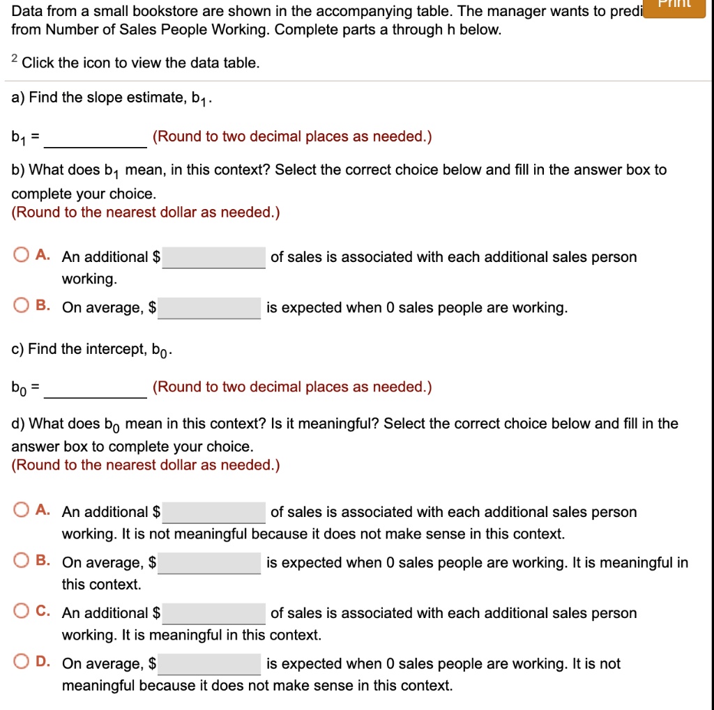 SOLVED Data from a small bookstore are shown in the table. The manager wants to