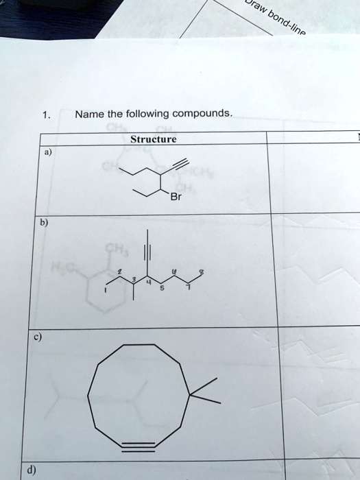 SOLVED Name the following compounds Structure Draw bondline