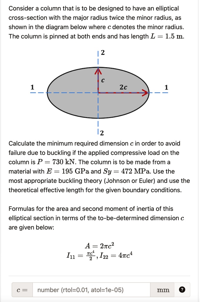 SOLVED Consider a column that is to be designed to have an elliptical