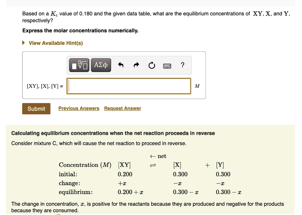 Based on a Kc value of 0.180 and the given data table, what are the ...