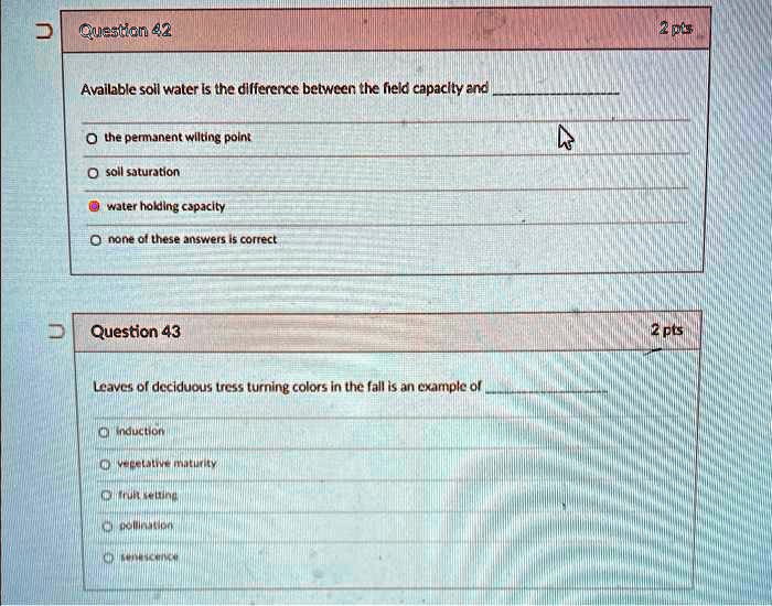 SOLVED 2pis Available soil water is the difference between the field
