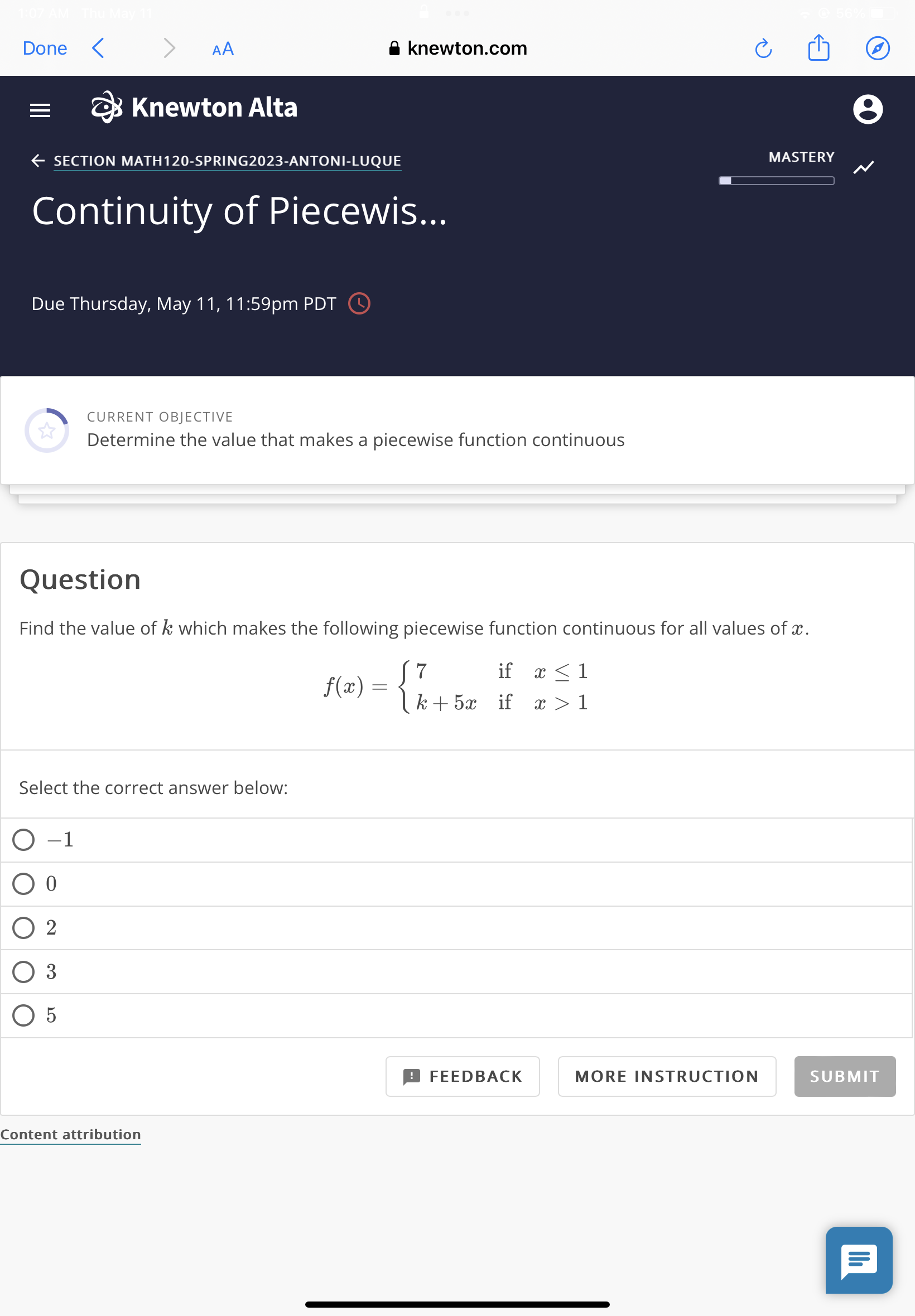 SOLVED: Done AA knewton.com C & Knewton Alta ← SECTION MATH120