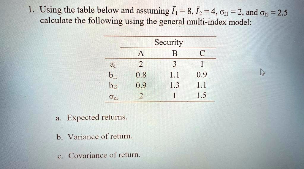 SOLVED 1.Using the table below and assuming I=8,I=4,o=2,andon=2.5