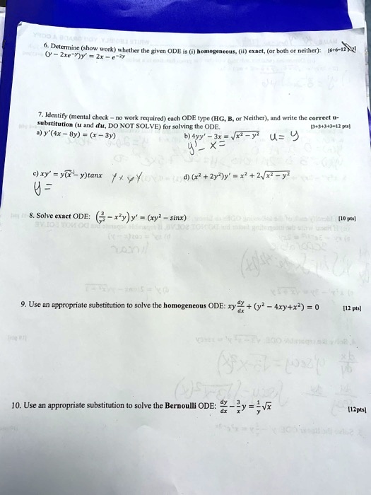 Solved Delennirg Show Ork Whclhe Thc Mtcn Ode Is Zxe Y Y Dac Neitnci 16 6 12n Mentify Umena Chcck Ork Required Cach Ode Tyne Hg Ncner A Wrethccarrect U Substitution And Du Do Not Solve For Solving