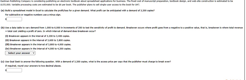 SOLVED: (a) Build a spreadsheet model in Excel to calculate the profit ...