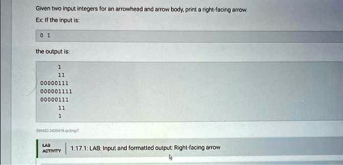 Given two input integers for an arrowhead and arrow body, print a right ...