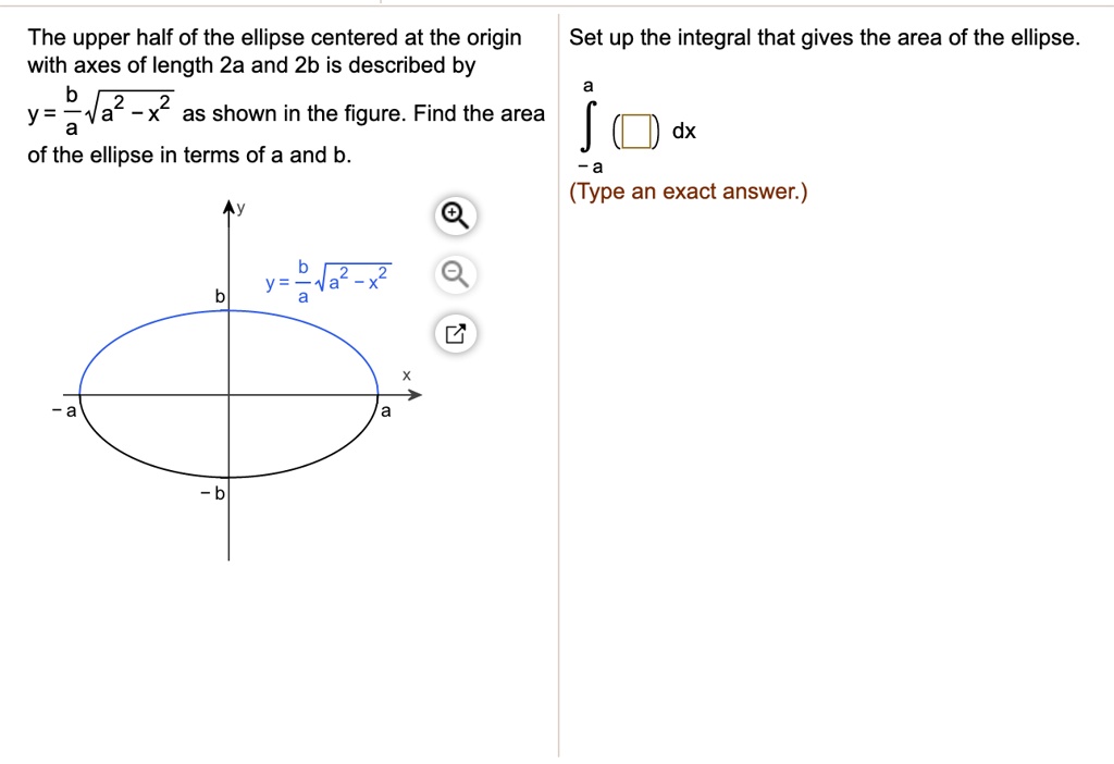 SOLVED: The upper half of the ellipse centered at the origin. Set up ...