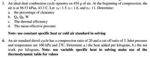 [GET ANSWER] 3. An ideal dual combustion cycle operates on 454 g of air ...