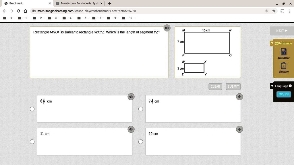 Rectangle MNOP is similar to rectangle WXYZ. Which is the