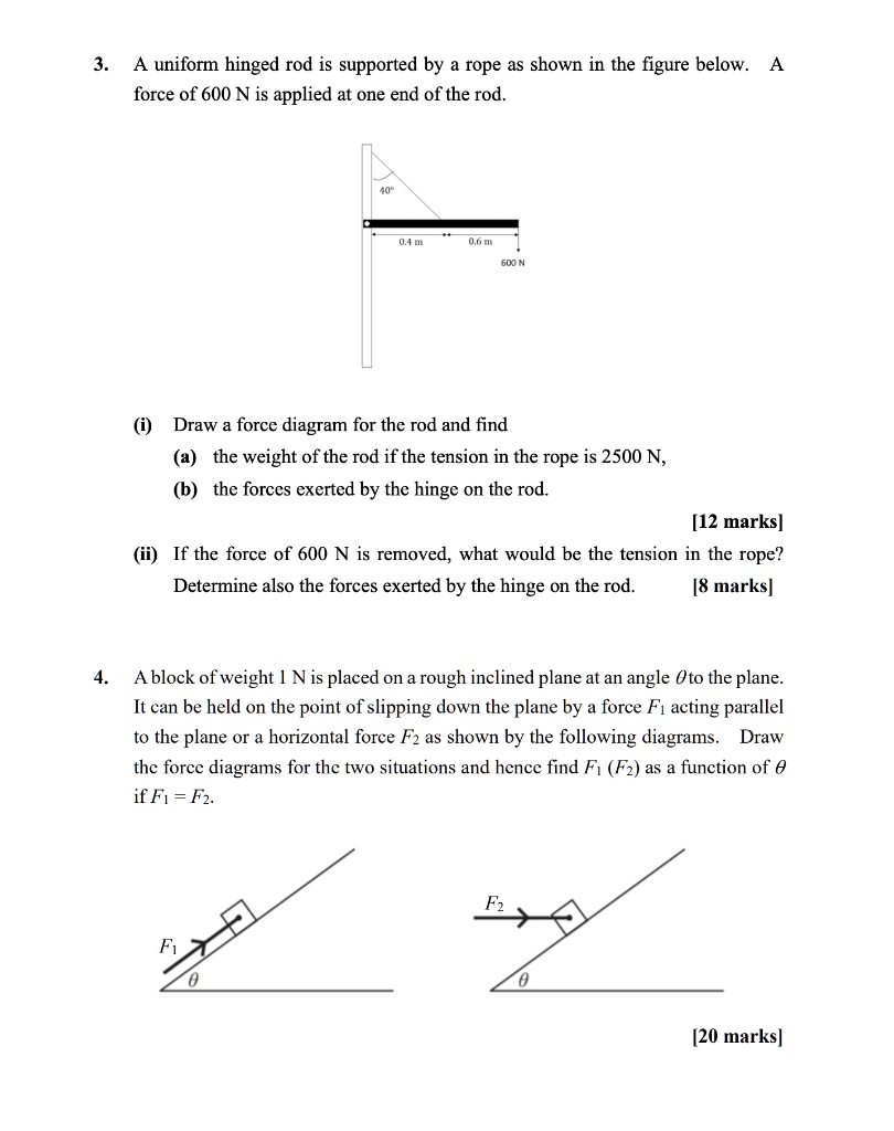 SOLVED: A uniform hinged rod is supported by a rope as shown in the ...