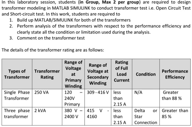 SOLVED: Transformer modeling in MATLAB Simulink to conduct transformer ...