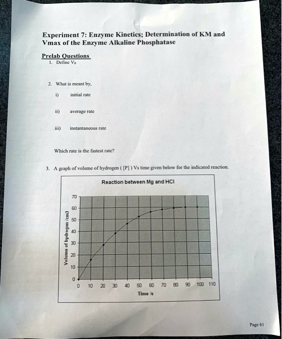 SOLVED Experiment 7 Enzyme Determination of KM and Vmax of