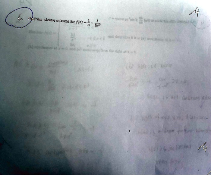 6. Find the relative extrema for f(x) = (1)/(x) - (1)/(x^2)