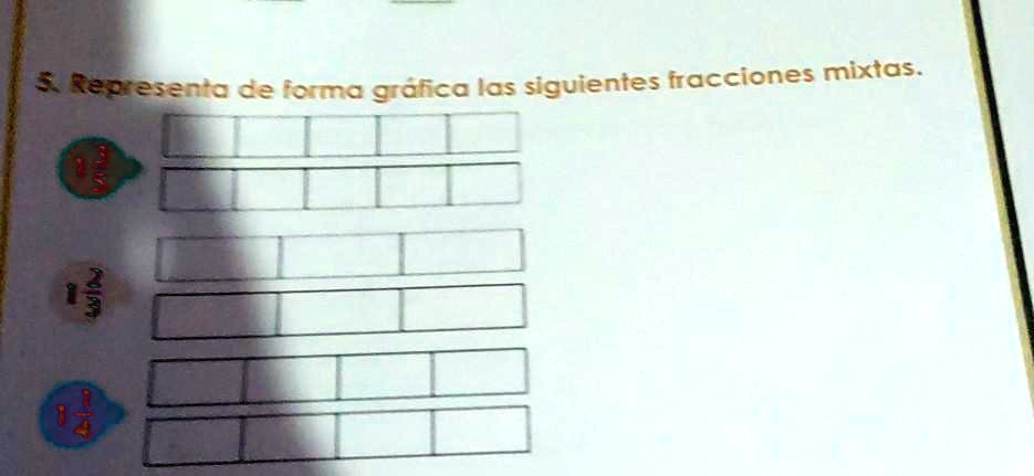 SOLVED: representa de forma gráfica los siguientes fracciones mixtas ...