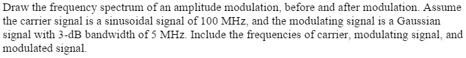 SOLVED: Draw the frequency spectrum of an amplitude modulation, before ...