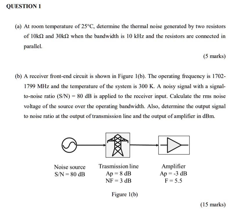 QUESTION 1 (a) At room temperature of 25°C, determine the thermal noise ...