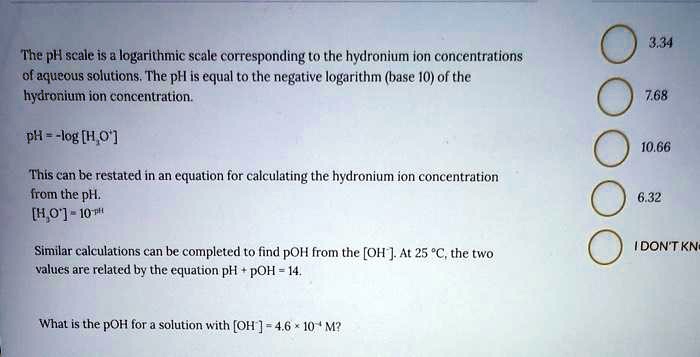 334 the ph scale is logarithmic scale corresponding to the hydronium ...