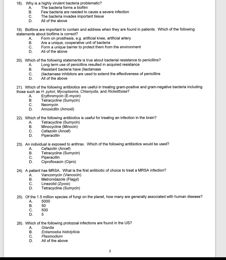 18 why is a highly virulent bacteria problematic a the bacteria forms a biofilm b few bacteria are needed to cause a severe infection c the bacteria invades important tissue d all of the abo 11826