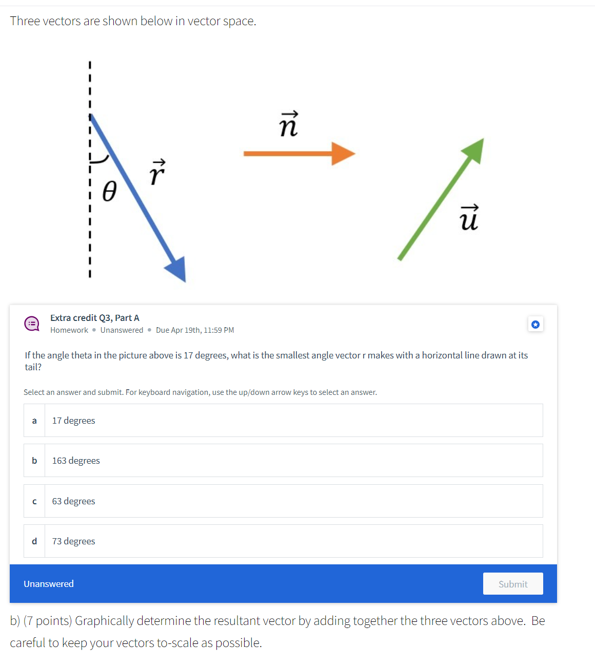 Three vectors are shown below in vector space. Extra credit Q3, Part A ...